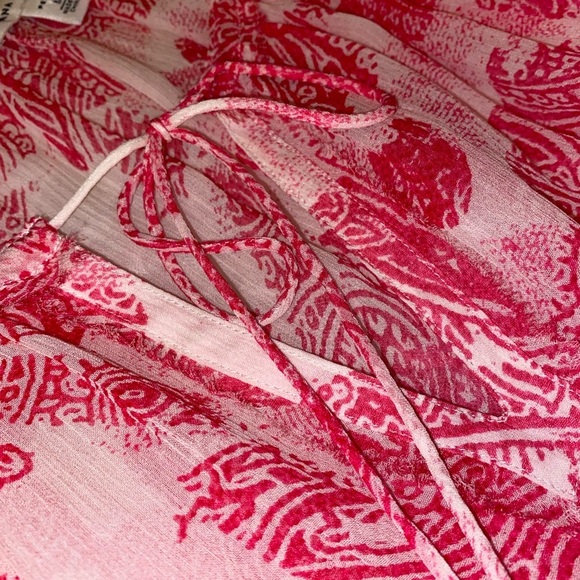 Banana Republic Bohemian Blouse Fuchsia Pink Floral white Size Medium - Picture 6 of 7